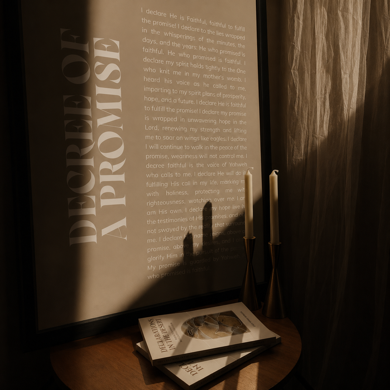 Decree of a Promise framed print with candles and book